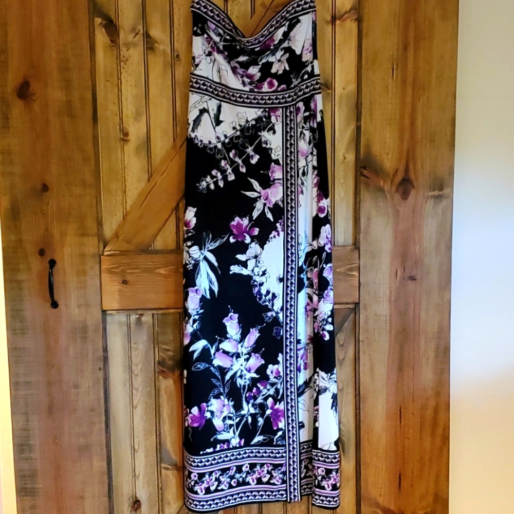 White House Black Market Black Floral Strapless Maxi Dress